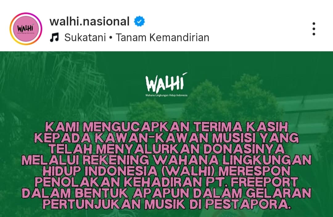 Musisi Tanah Air Salurkan Fee Pestapora 2025 ke WALHI untuk Perjuangan Papua