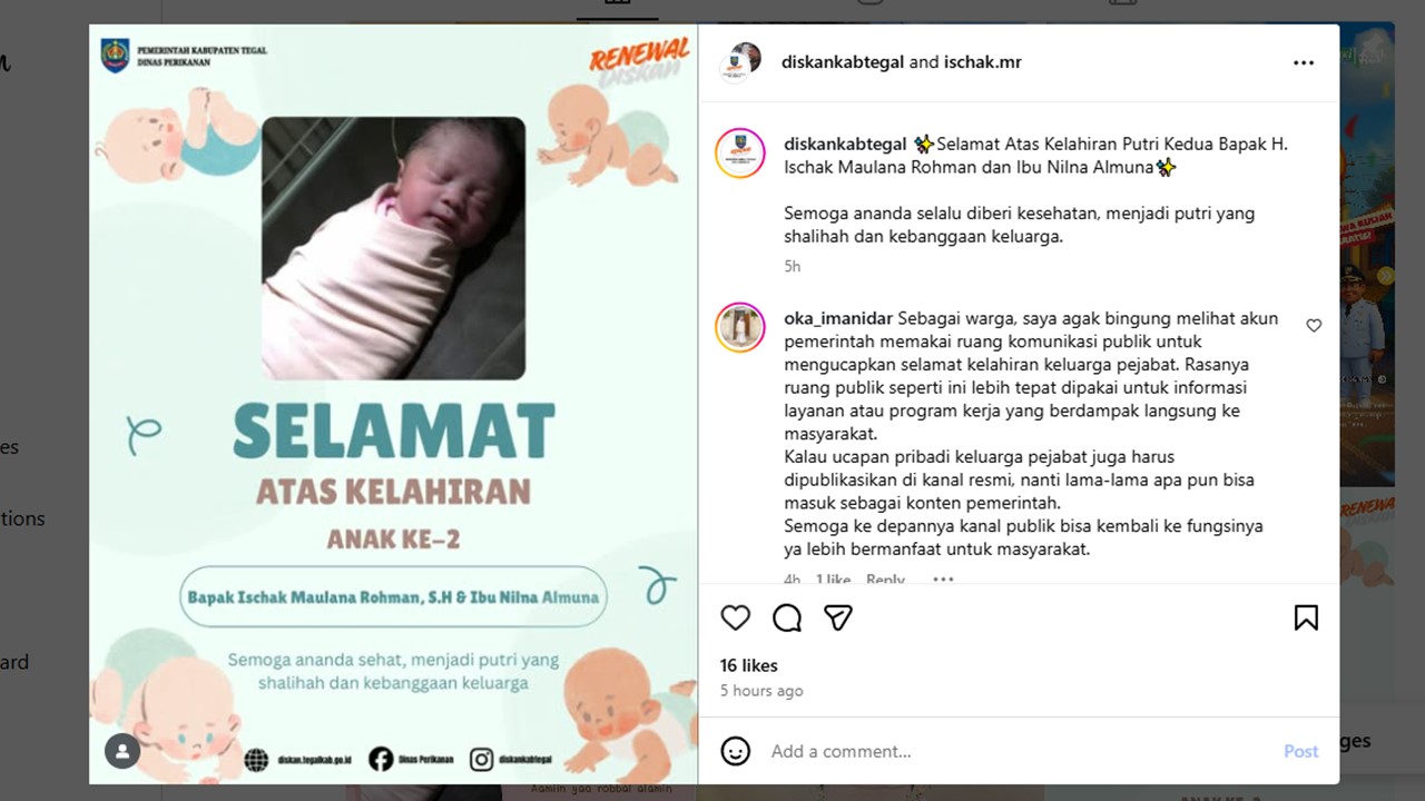 Akun Medsos Bupati Ischak Banjir Ucapan Selamat Kelahiran Anak Kedua, Cantik dan Menggemaskan