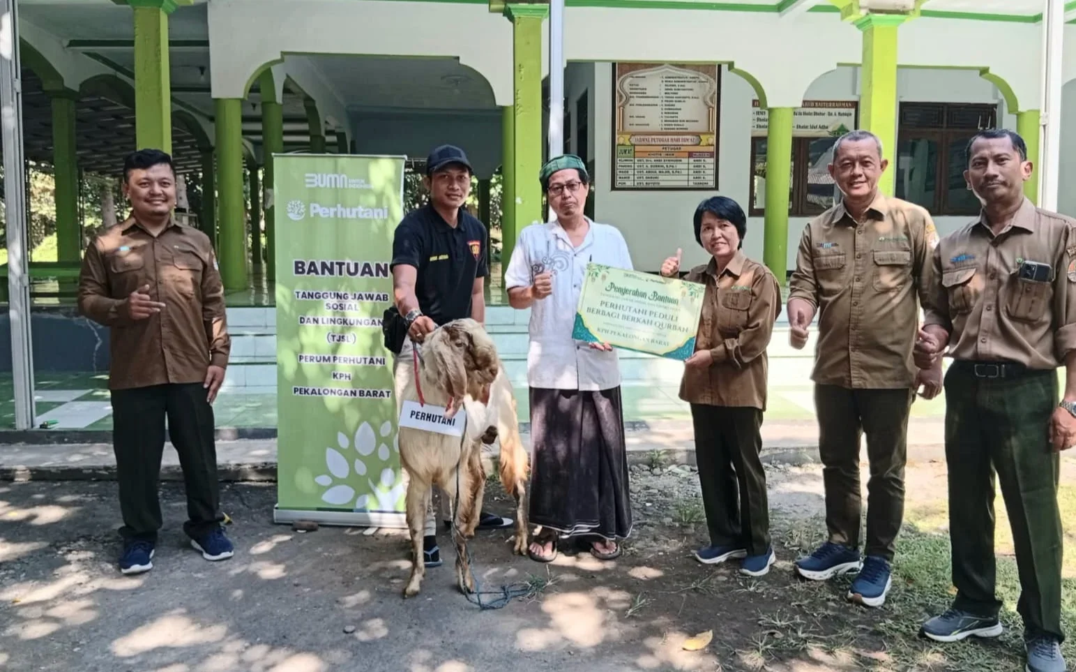 Perhutani KPH Pekalongan Barat Salurkan TJSL Hewan Kurban untuk Masjid Baiturrohman di Slawi