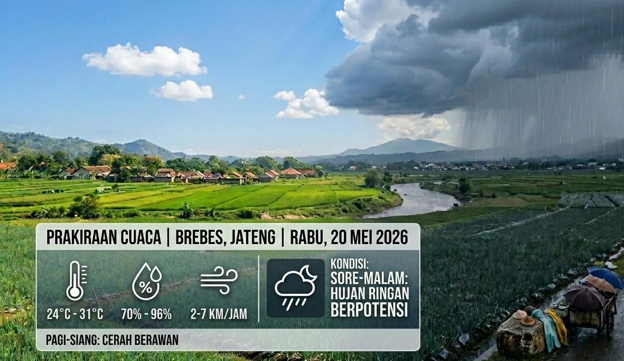 Prakiraan Cuaca Brebes Rabu 20 Mei 2026, Siang Gerah Sore Berpotensi Hujan