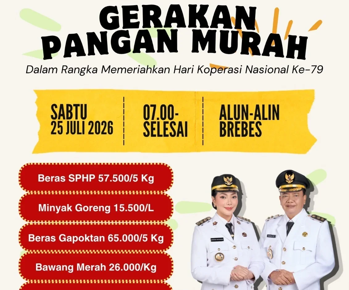 Gerakan Pangan Murah Harkop di Alun-Alun Brebes, Beras Dijual Rp 57.500 Per 5 Kg