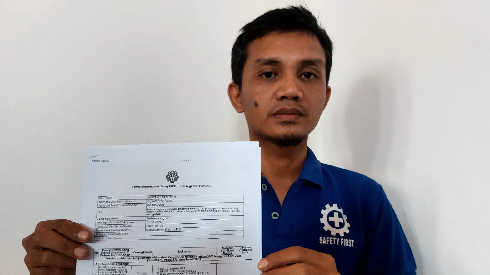 Singgih Aribowo, Penanggung Jawab Tambang Galian C CV Wiwit Kular Sukses di Desa Pegongsoran, Kecamatan Pemalang, Kabupaten Pemalang.