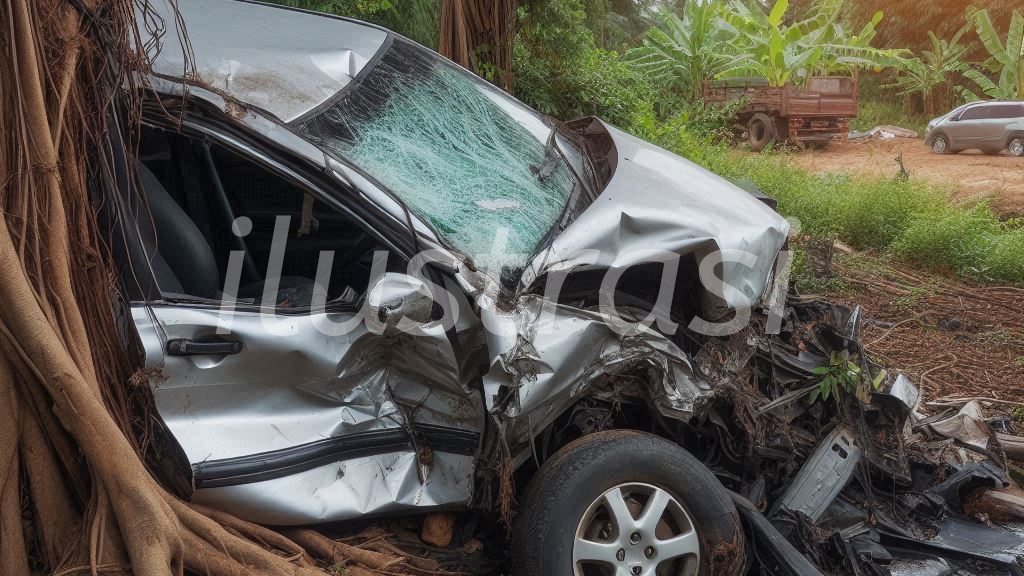 Diduga Rem Blong, Pikup Bawa Rombongan Tabrak Pohon Belasan Luka-luka