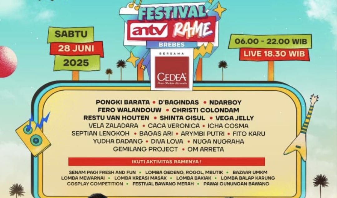 Festival ANTV Rame Siap Guncang Brebes, UNGU hingga Ndarboy Genk Tampil di Alun-Alun!