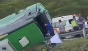 Bus Wisata Terguling di Jalan Tol Pemalang, Rombongan FKK Bendan Ngisor Semarang Hendak Wisata ke Guci Tegal