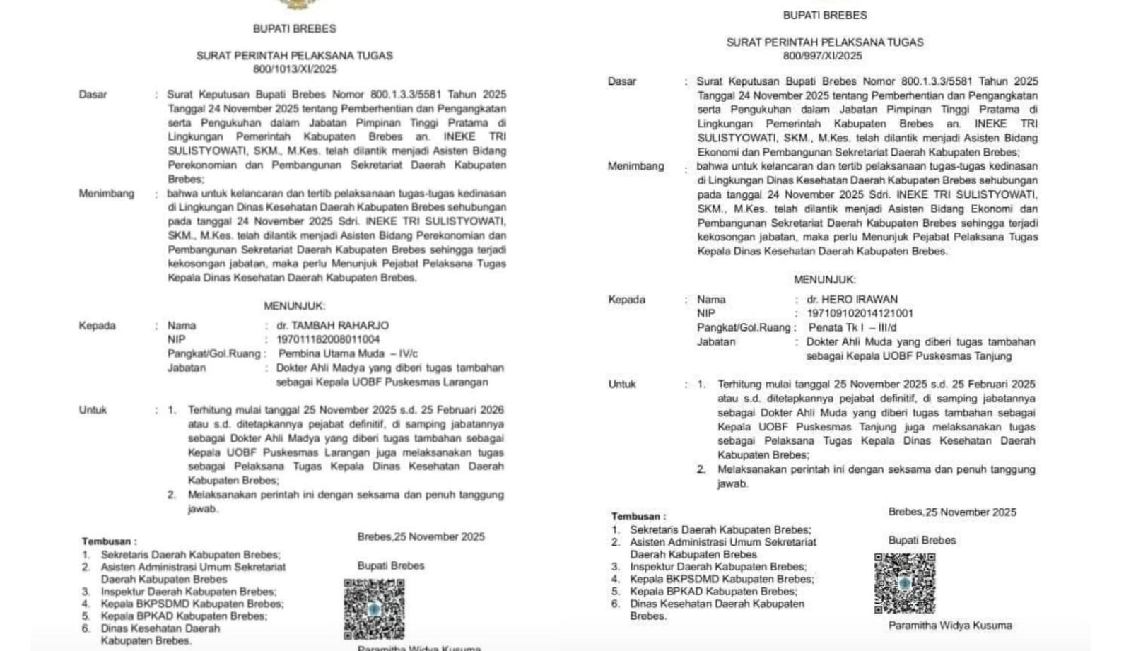 Begini Penjelasan Pemkab Brebes Soal Muncul Double SK Plt Kadinkes